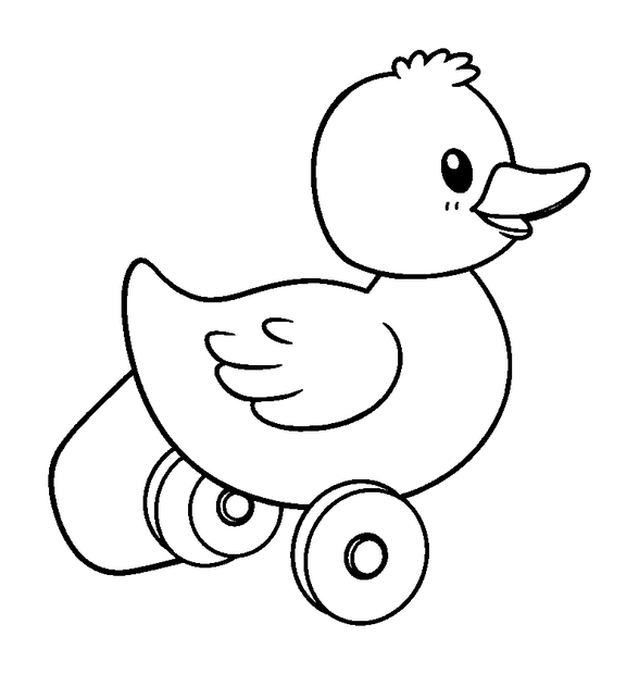 Pull Along Duck colouring page — free printable for kids