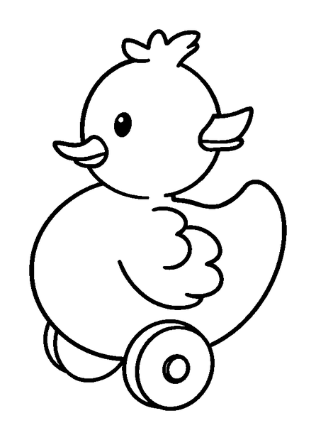 Pull Along Duck colouring page — free printable for toddlers