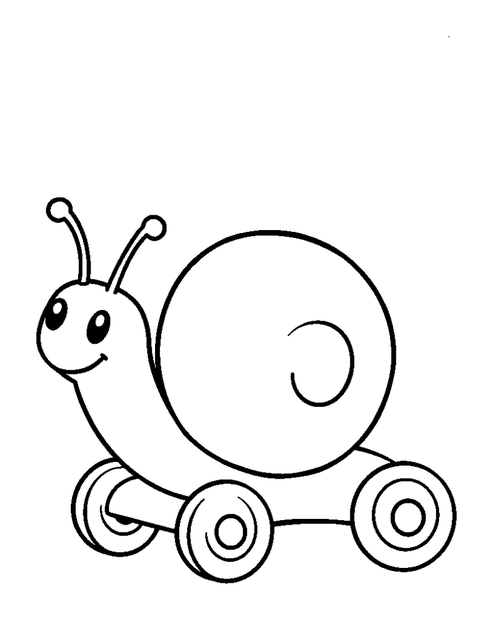 Pull Along Snail colouring page — free printable for kids