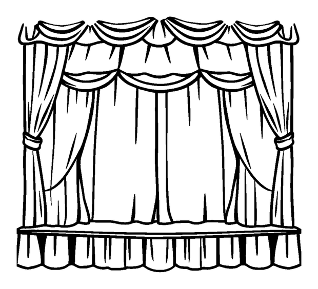 Puppet Stage Curtains colouring page — free printable for kids
