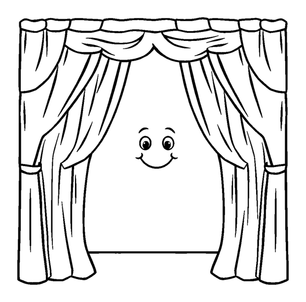 Puppet Stage Curtains colouring page — free printable for toddlers