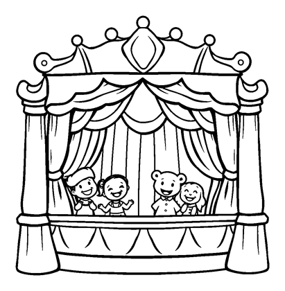 Puppet Theatre Colouring Page (Kids, Bold & Easy)