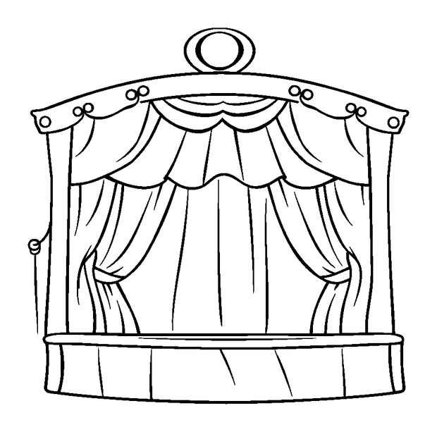 Puppet Theatre colouring page — free printable for kids