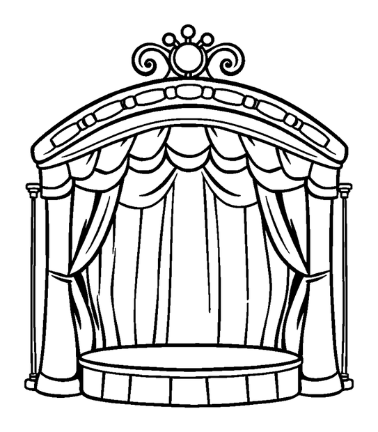 Puppet Theatre colouring page — free printable for kids