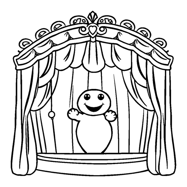 Puppet Theatre colouring page — free printable for toddlers