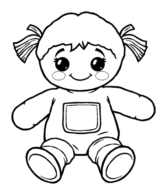 Rag Doll colouring page — free printable for kids