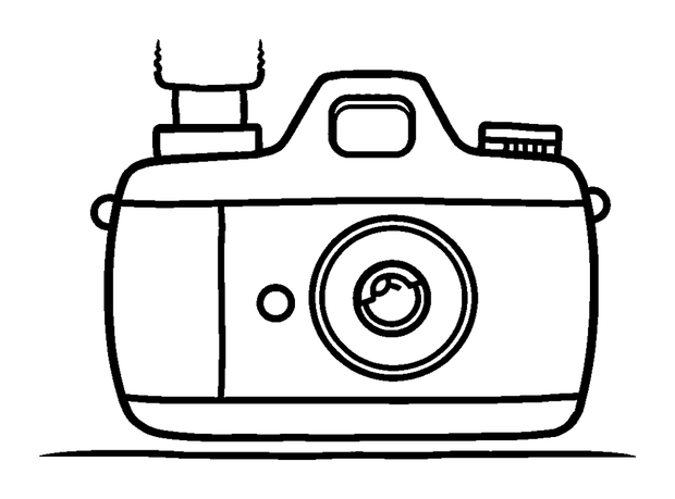 Toy Camera colouring page — free printable for kids
