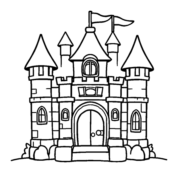 Toy Castle colouring page — free printable for kids