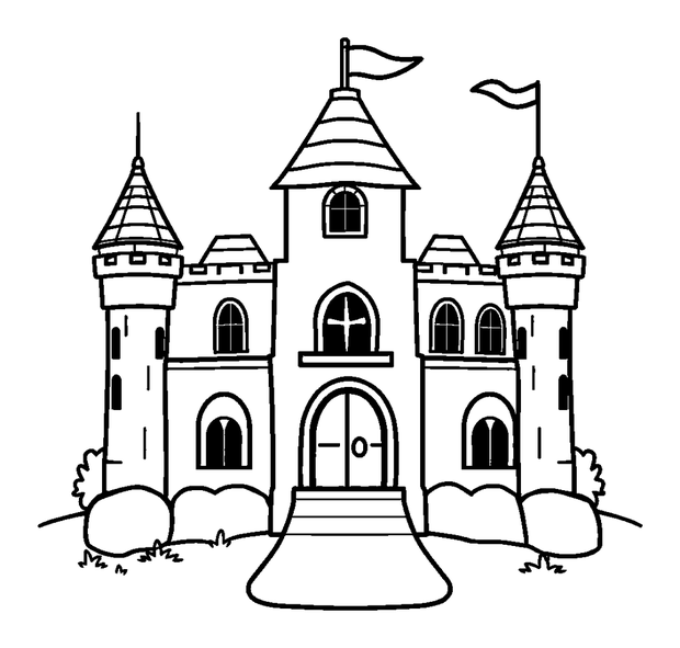 Toy Castle colouring page — free printable for kids