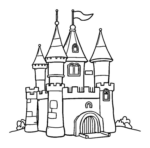 Toy Castle colouring page — free printable for kids