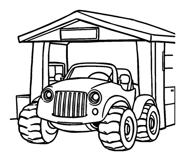 Toy Garage colouring page — free printable for toddlers