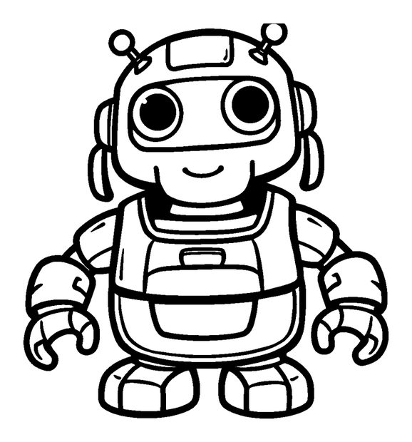 Toy Robot colouring page — free printable for kids
