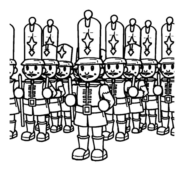 Toy Soldier Parade colouring page — free printable for kids