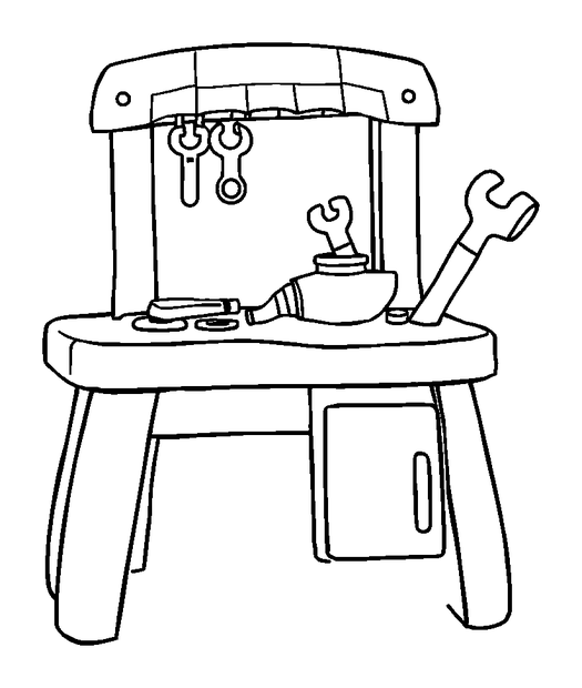 Toy Tool Bench colouring page — free printable for kids