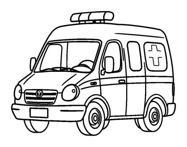Ambulance colouring page — free printable for toddlers