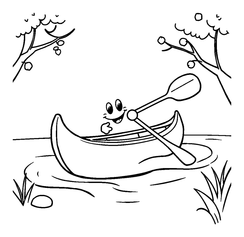 Canoe colouring page — free printable for kids