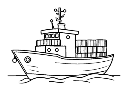 Cargo Ship Colouring Page (Kids, Bold & Easy)