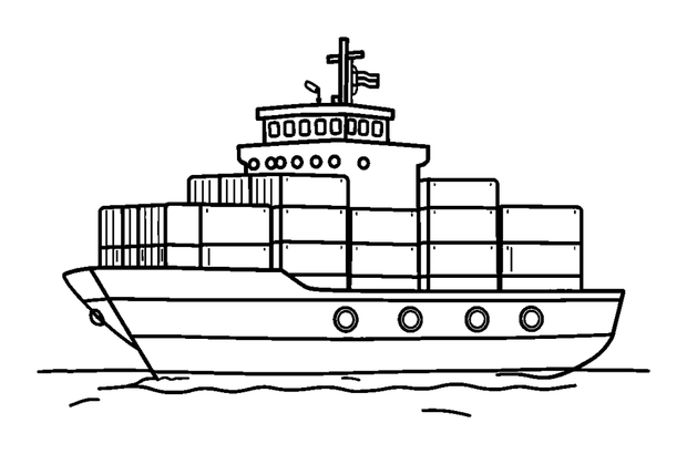 Container Ship colouring page — free printable for kids