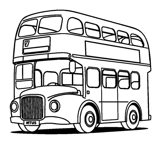 Double Decker Bus colouring page — free printable for kids