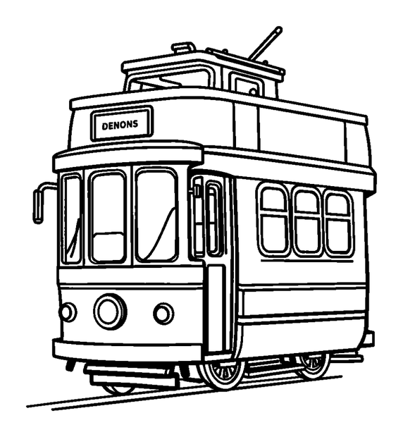 Double Decker Tram colouring page — free printable for kids