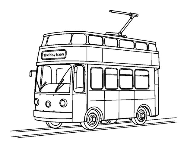 Double Decker Tram colouring page — free printable for toddlers