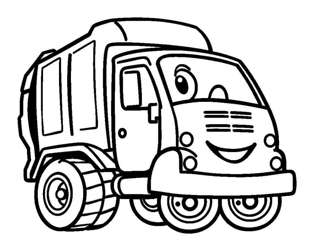 Garbage Truck colouring page — free printable for toddlers