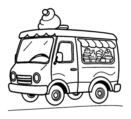 Ice Cream Van Colouring Page (Kids, Bold & Easy)