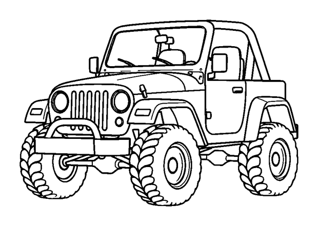 Jeep colouring page — free printable for kids