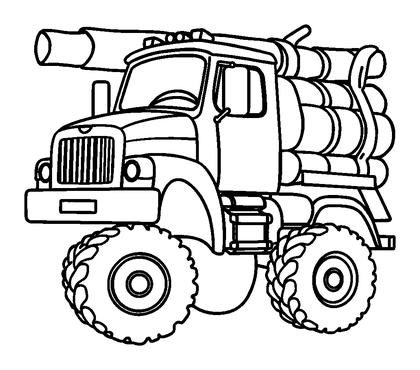 Logging Truck Colouring Page (Toddler, Bold & Easy)