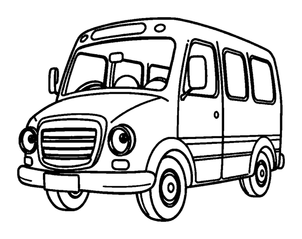 Minibus colouring page — free printable for kids