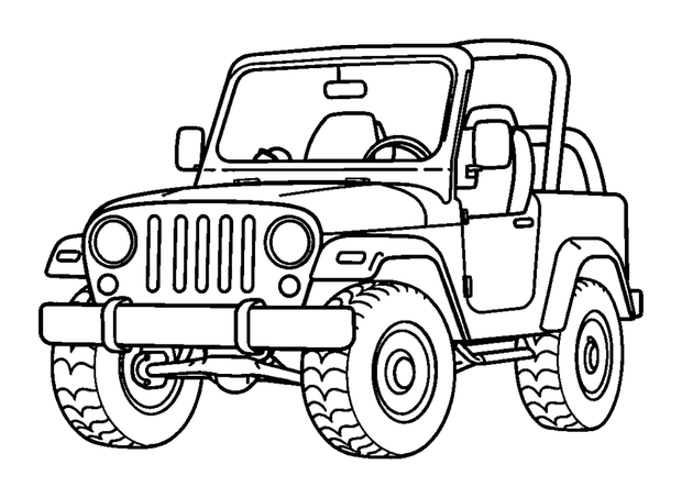 Safari Jeep colouring page — free printable for kids