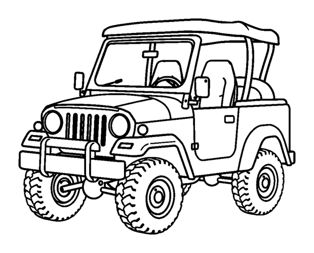Safari Jeep colouring page — free printable for kids