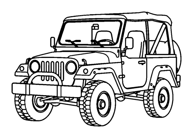Safari Jeep colouring page — free printable for toddlers