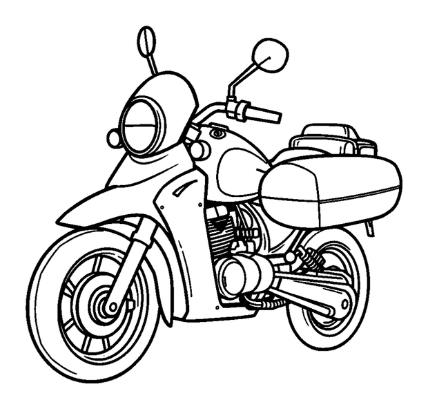 Sidecar Motorbike colouring page — free printable for kids