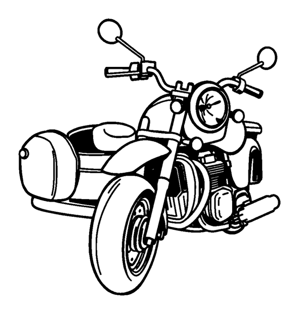 Sidecar Motorbike colouring page — free printable for toddlers