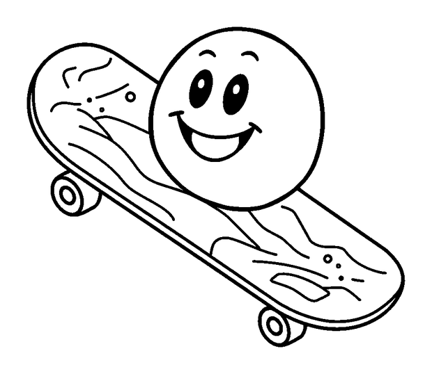 Skateboard colouring page — free printable for toddlers
