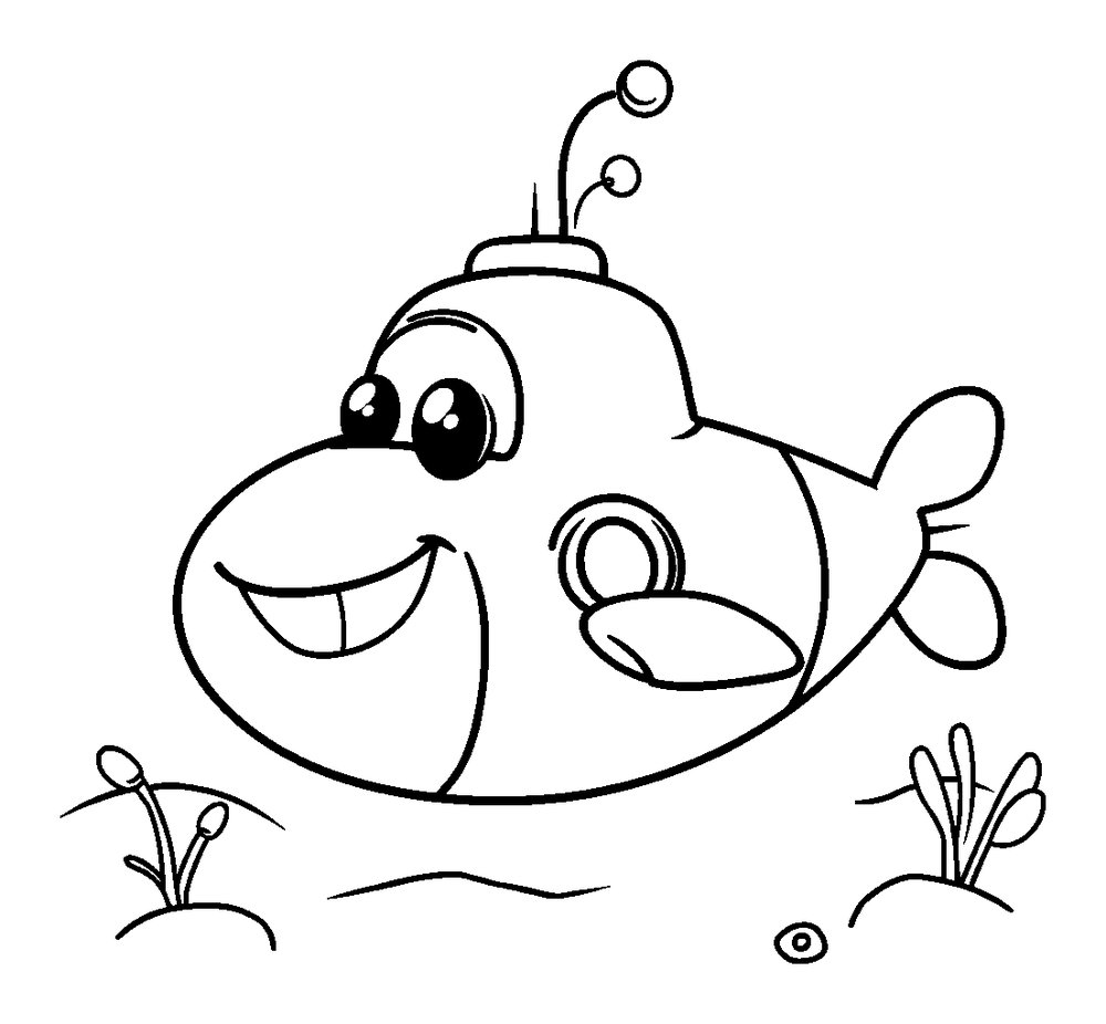 Submarine colouring page — free printable for kids