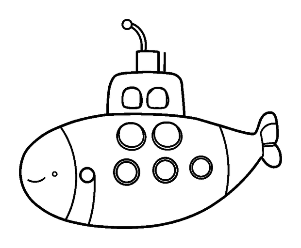 Submarine colouring page — free printable for kids
