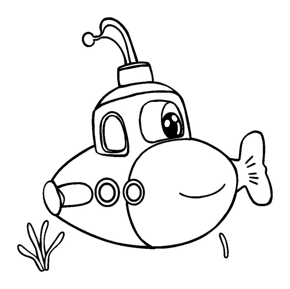 Submarine colouring page — free printable for kids