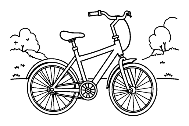 Tandem Bike colouring page — free printable for toddlers