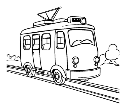 Tram Colouring Page (Kids, Bold & Easy)
