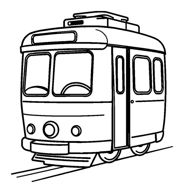 Tram colouring page — free printable for kids