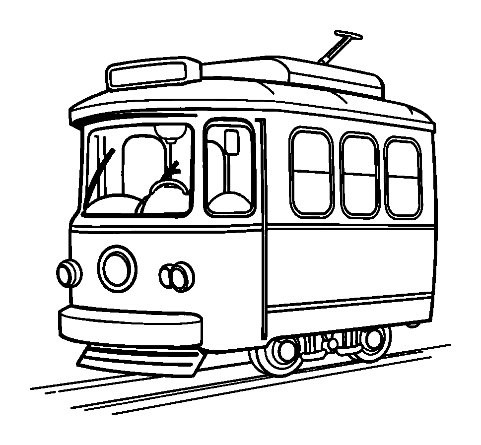 Tram colouring page — free printable for toddlers