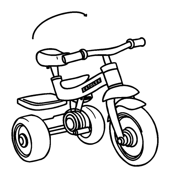 Tricycle colouring page — free printable for kids