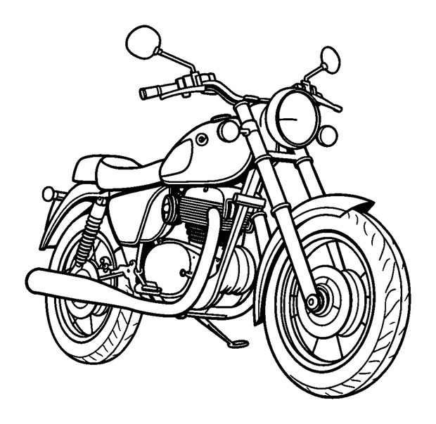 Vintage Motorcycle colouring page — free printable for kids