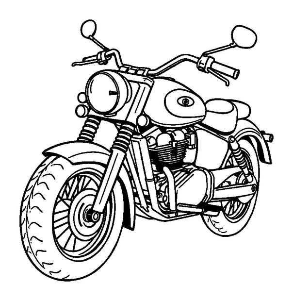 Vintage Motorcycle colouring page — free printable for toddlers