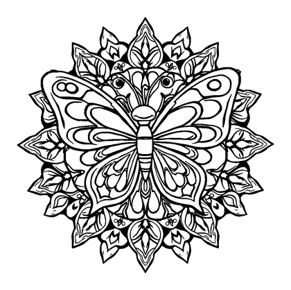 Butterfly Mandala Colouring Page (Teens, Standard)