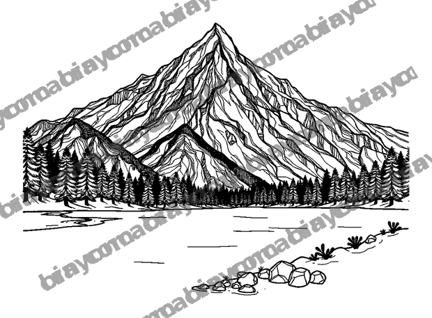 Calm Mountain colouring page — free printable for adults