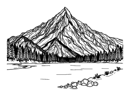 Calm Mountain Colouring Page (Adults, Intricate)