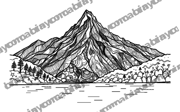 Calm Mountain colouring page — free printable for adults